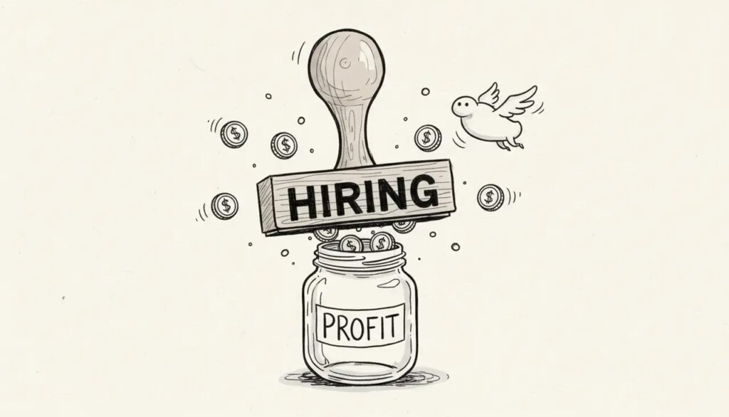 Hiring decision checklist with runway, OPEX cap, and breakeven units