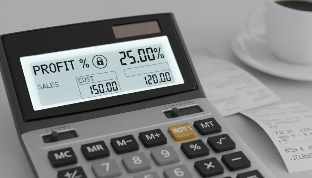 Calculator showing a revenue goal for reverse engineering business profit and cash needs