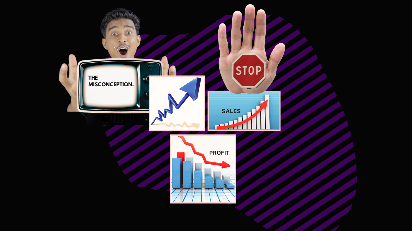 Visual showing the tension between sales, profit and business decisions
